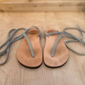 Luna Women's Barefoot Leather Tan and Rubber Gray Bottom Sandals